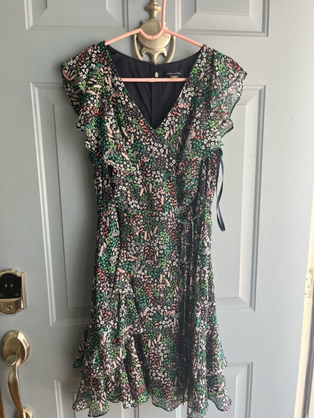 Tommy Hilfiger Green Multi Floral Ruffle Wrap Dress